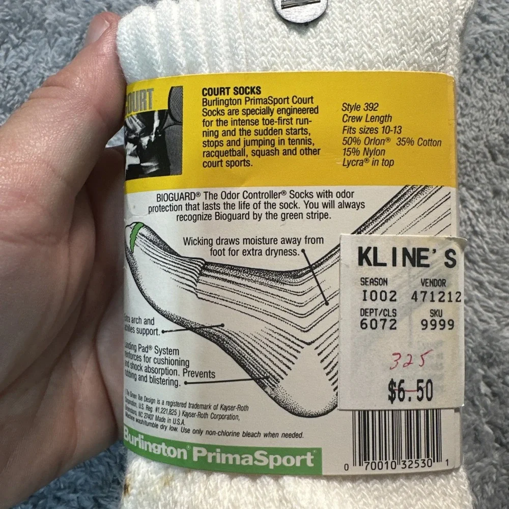 VTG BURLINGTON Prima Sport White Athletic TUBE Socks VINTAGE 90s Shoe SZ 10-13